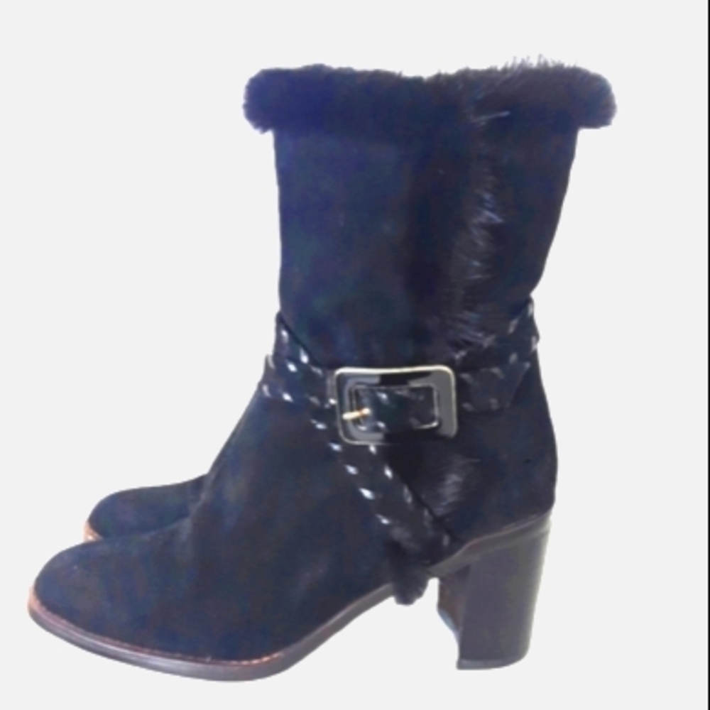 KINGFREED Vintage Leather Black Suede boot Fur trimmed EUC sz 36 ( 6.-6.5)